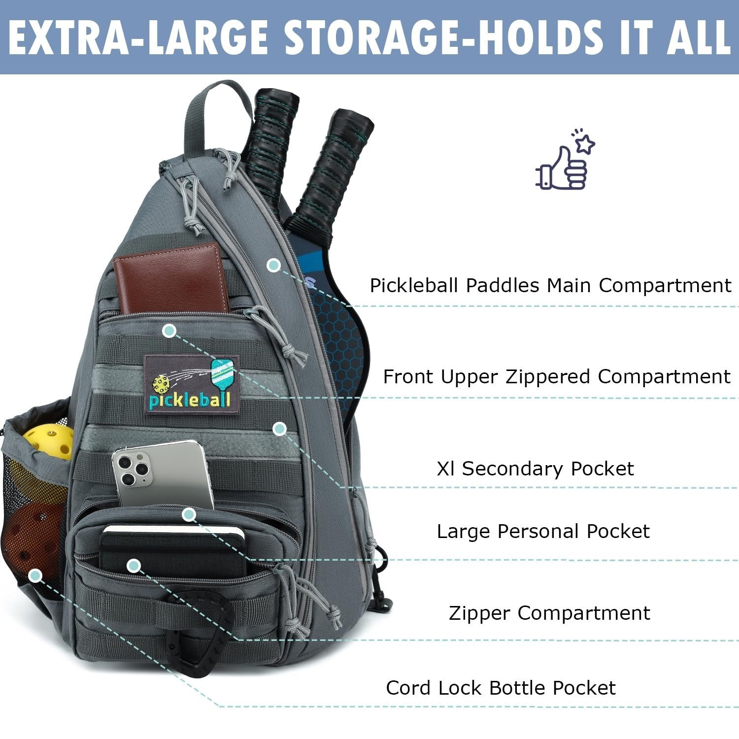 Tactical Pickleball Backpack for Men & Women | Adjustable Sling Bag, Fence Hook,2