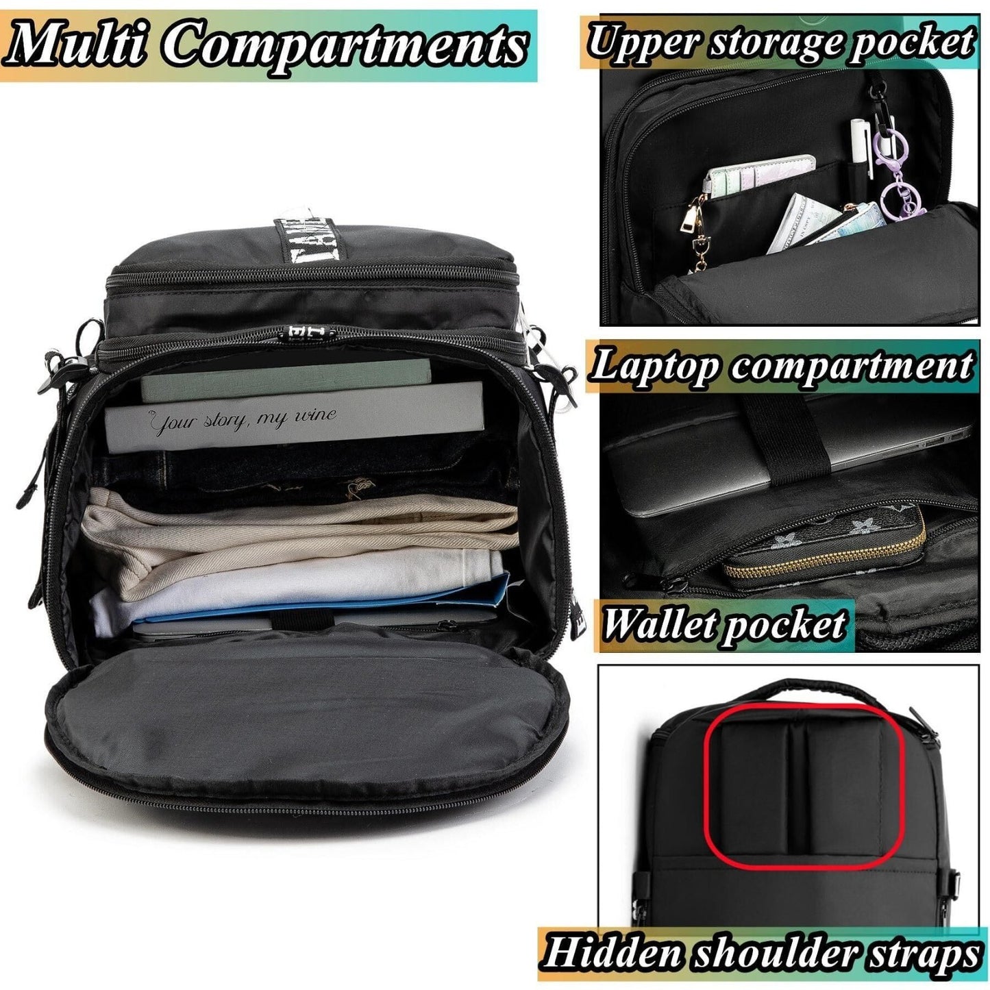 Gym Duffel Backpack with Shoe Pocket, Laptop Sleeve, Waterproof Travel Bag6