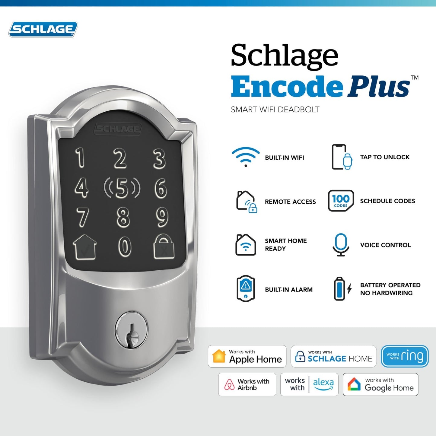 Smart WiFi Deadbolt Lock   Keyless Entry, Touchscreen, Apple Home, Alexa, Airbnb3
