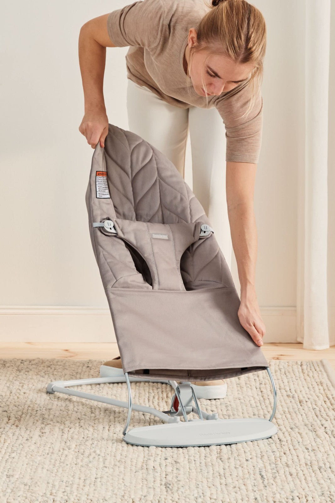 Cozy Baby Bouncer Bliss - Soft Cotton Petal Quilt, Sand Gray, Infant Seat6