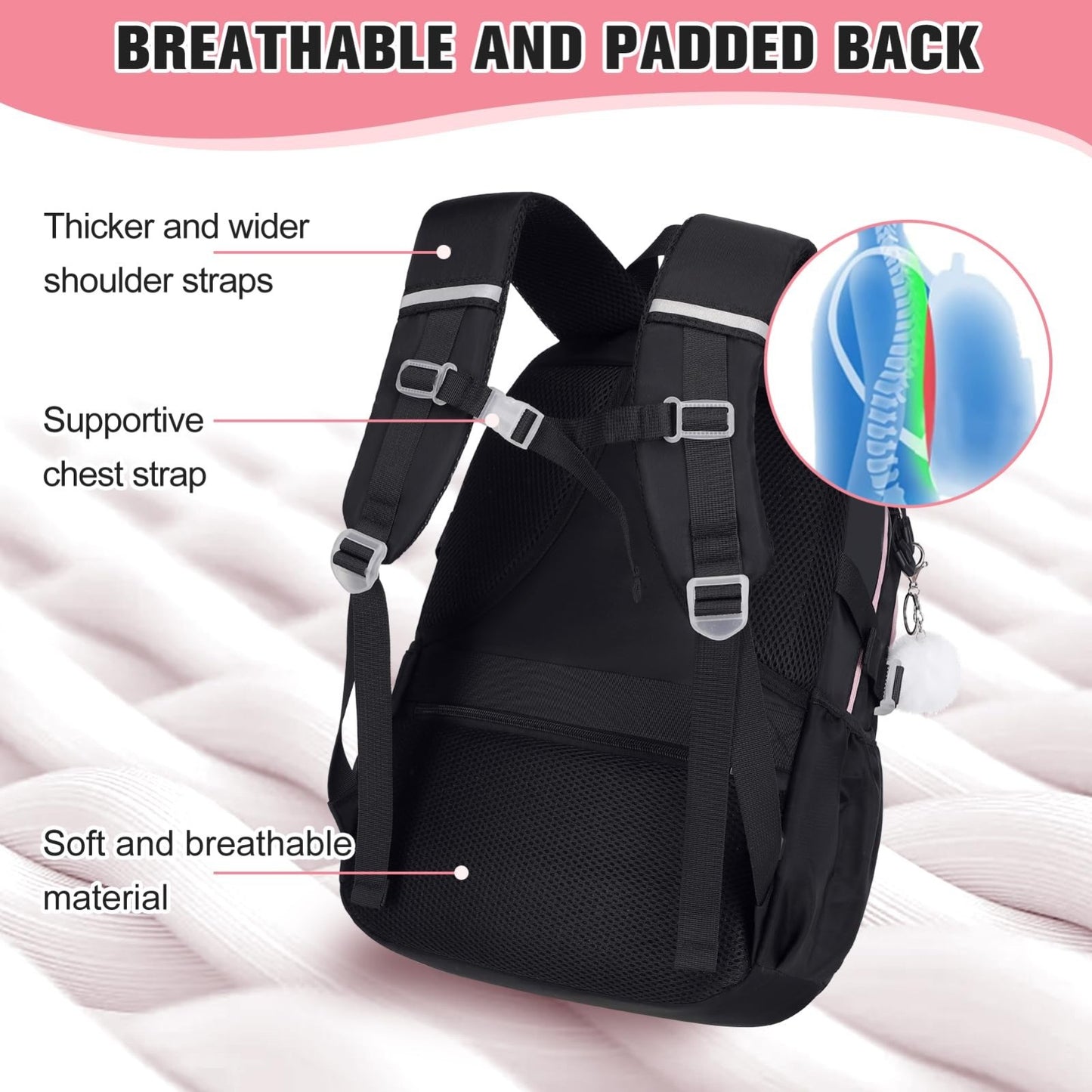 Cute Bow Backpack for Girls   School Bag with Lunch Bag & Pen Case, Stylish & Fu4