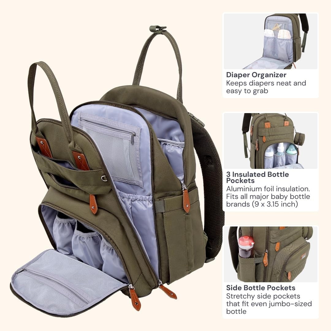 Multi Function Water Resistant Diaper Bag Backpack   Baby Travel Tote, Changing4