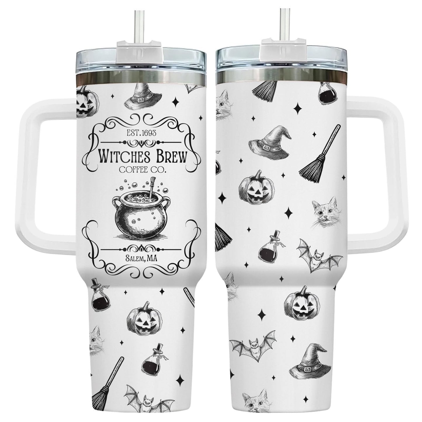 34oz Insulated Witches Brew Coffee Tumbler with Handle & Straw   Perfect Gift!1