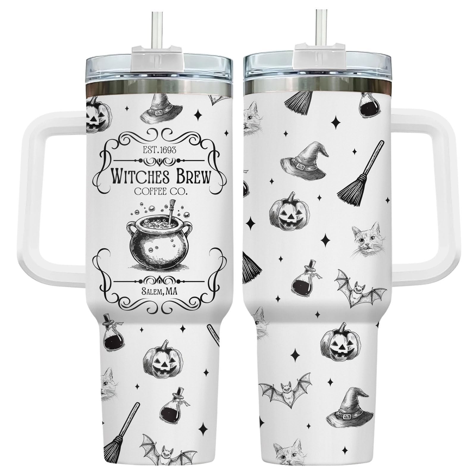 34oz Insulated Witches Brew Coffee Tumbler with Handle & Straw   Perfect Gift!1