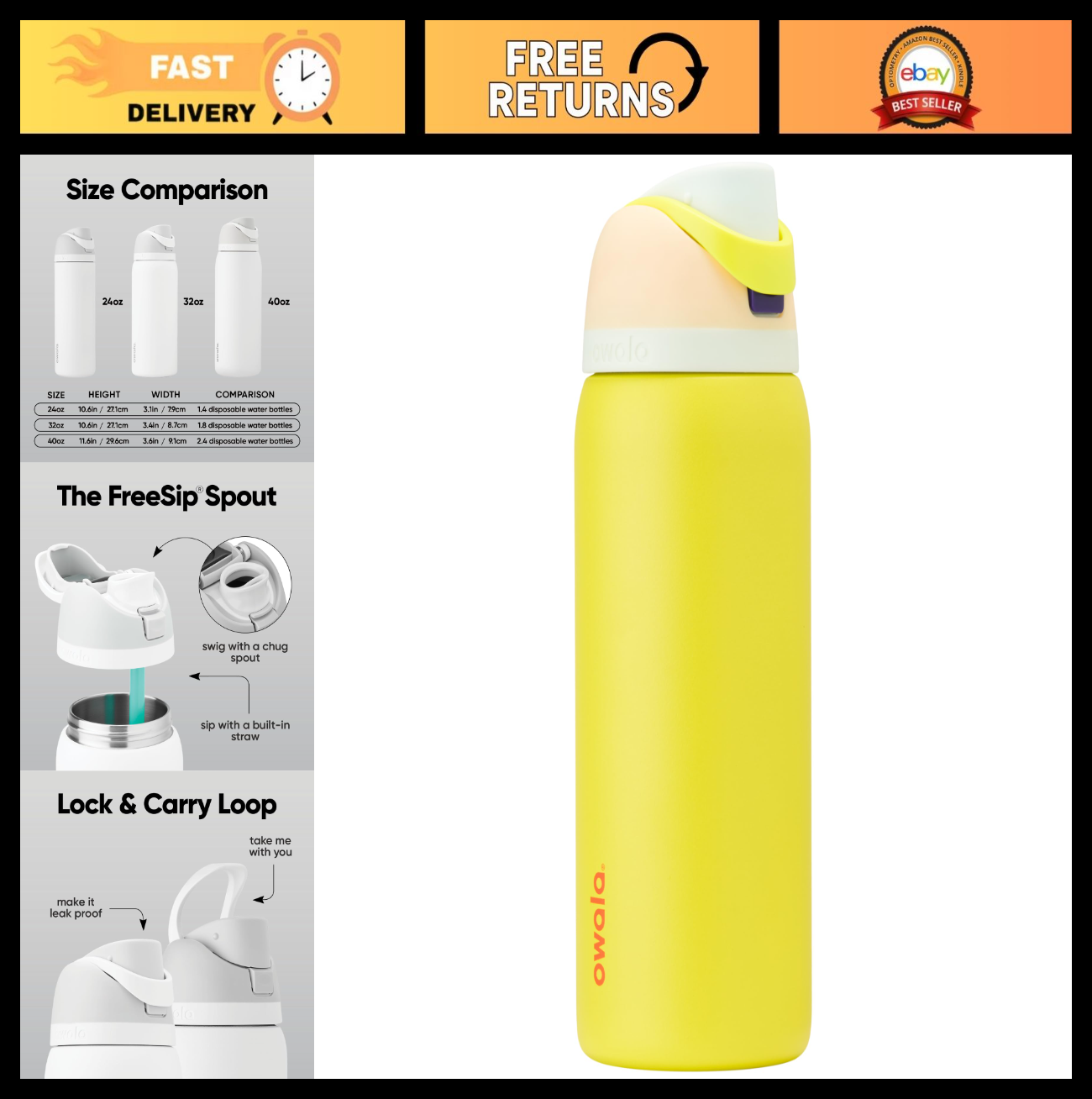 Insulated Stainless Steel Water Bottle 32 Oz with Straw, BPA Free, Travel Friend0