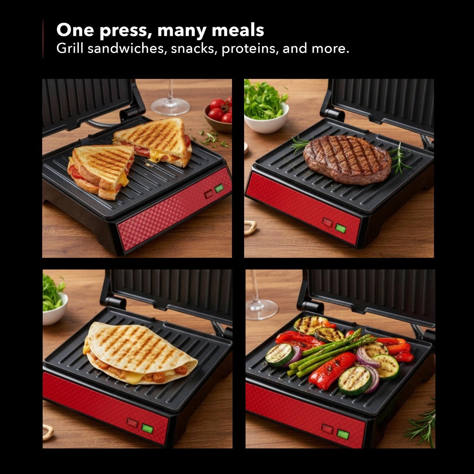 Electric Indoor Panini Press Grill & Sandwich Maker - Non-Stick Plates, 180° Ope8