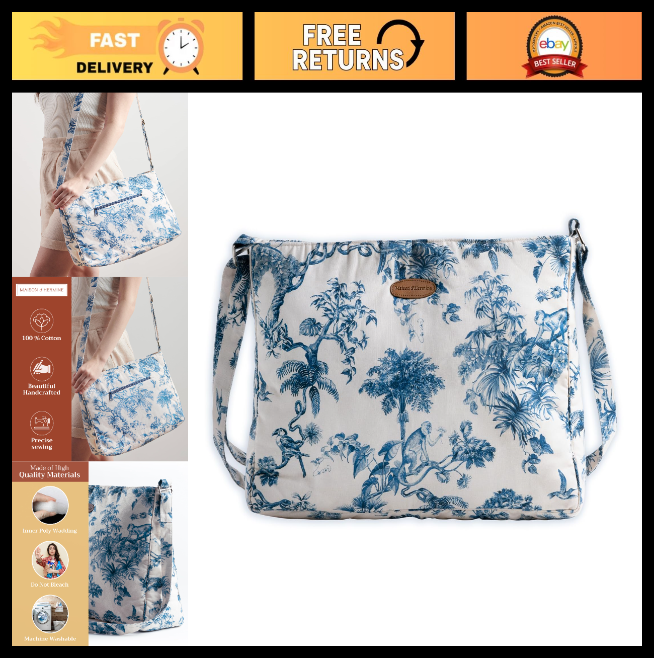 Stylish Cotton Shoulder Bag for Women | Versatile Handbag | Perfect for Everyday0