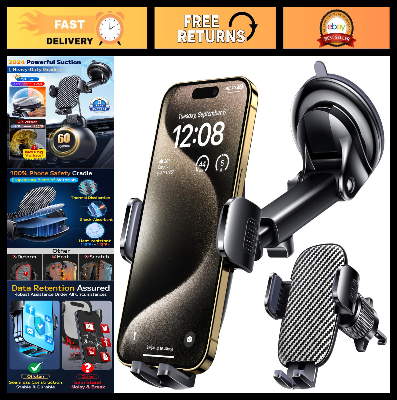 Universal Car Phone Holder Mount   Windshield, Dashboard & Air Vent   Hands Free0