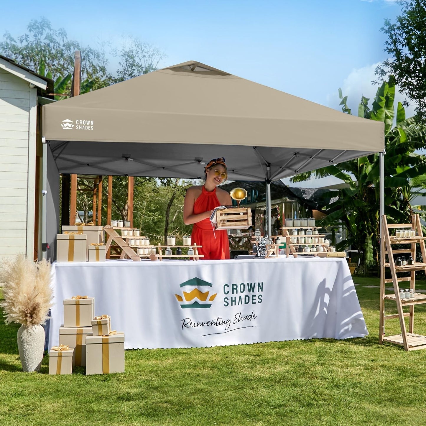 10x10 Pop Up Canopy Tent with Side Wall, Easy Setup Outdoor Gazebo, Beach Shade,1
