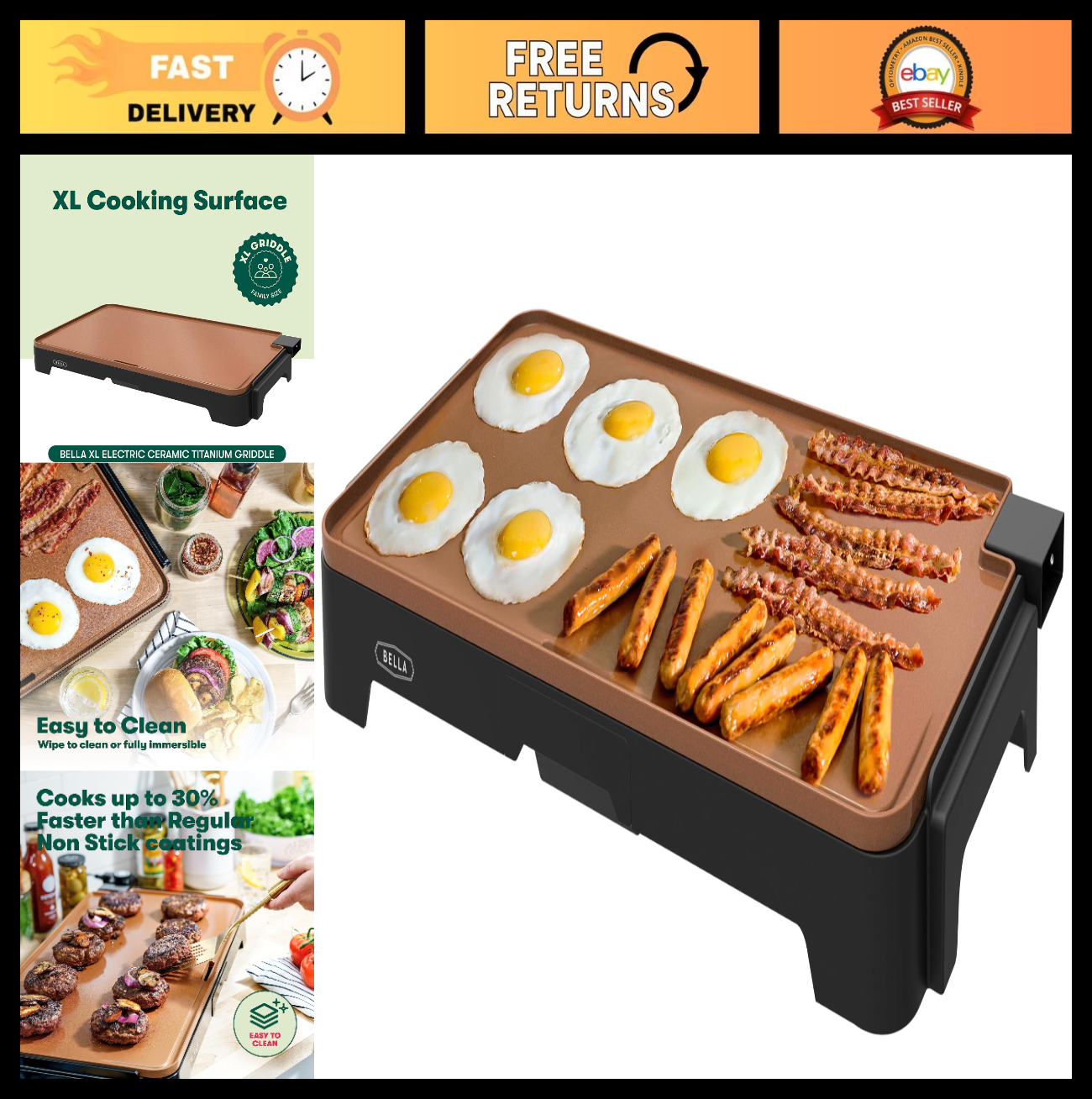 Large Electric Griddle - Cook 15 Eggs, Non-Stick Ceramic Surface, Easy Clean-Up0