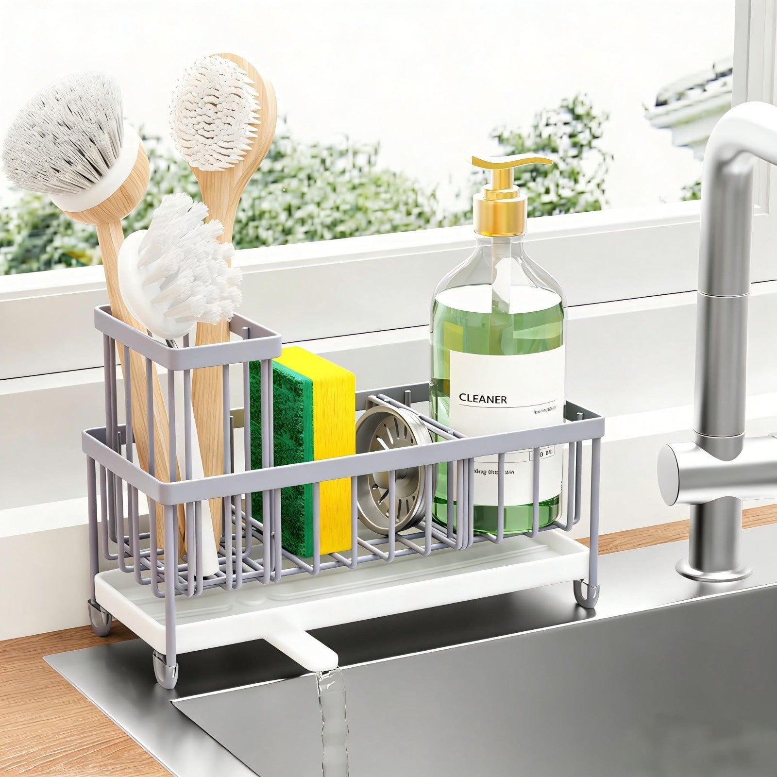 Kitchen Sink Sponge Holder Caddy Organizer, Rustproof 304 Stainless Steel, Gray1