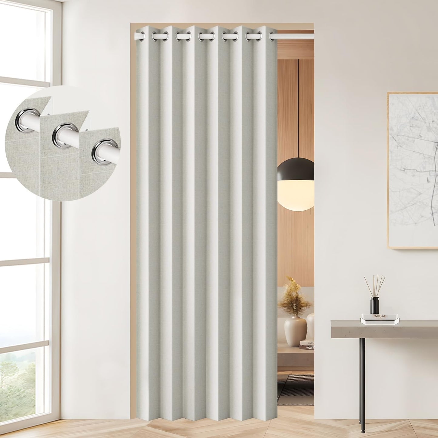 100% Blackout Magnetic Door Curtain   Pleated Room Divider Drapes, W45 x L801
