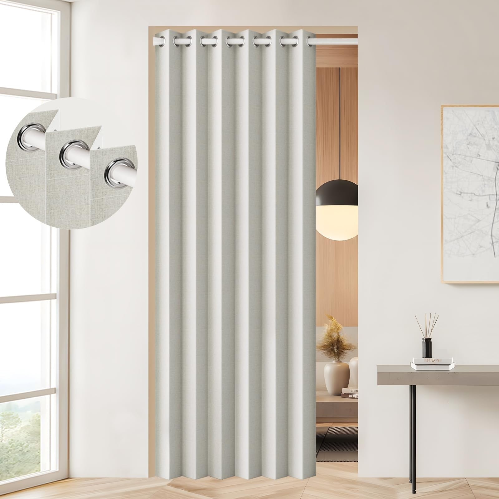 100% Blackout Magnetic Door Curtain   Pleated Room Divider Drapes, W45 x L801