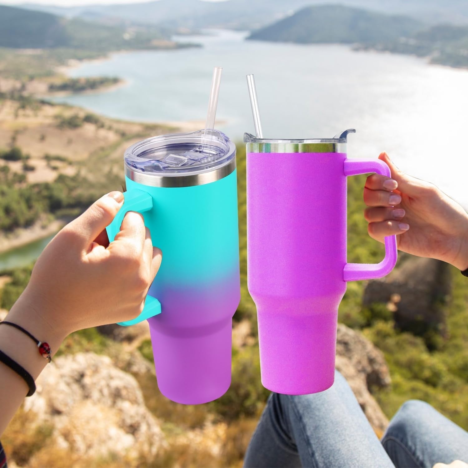 Insulated 40 oz Tumbler with Handle & Straw   Leak Proof Travel Mug   Hot & Cold6