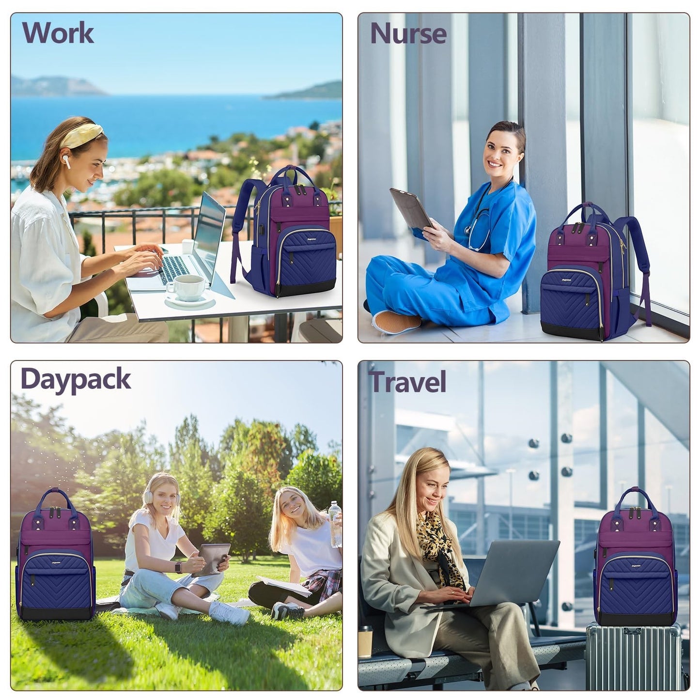Stylish 15.6" Laptop Backpack for Women   Waterproof Travel Bag with USB Charger6
