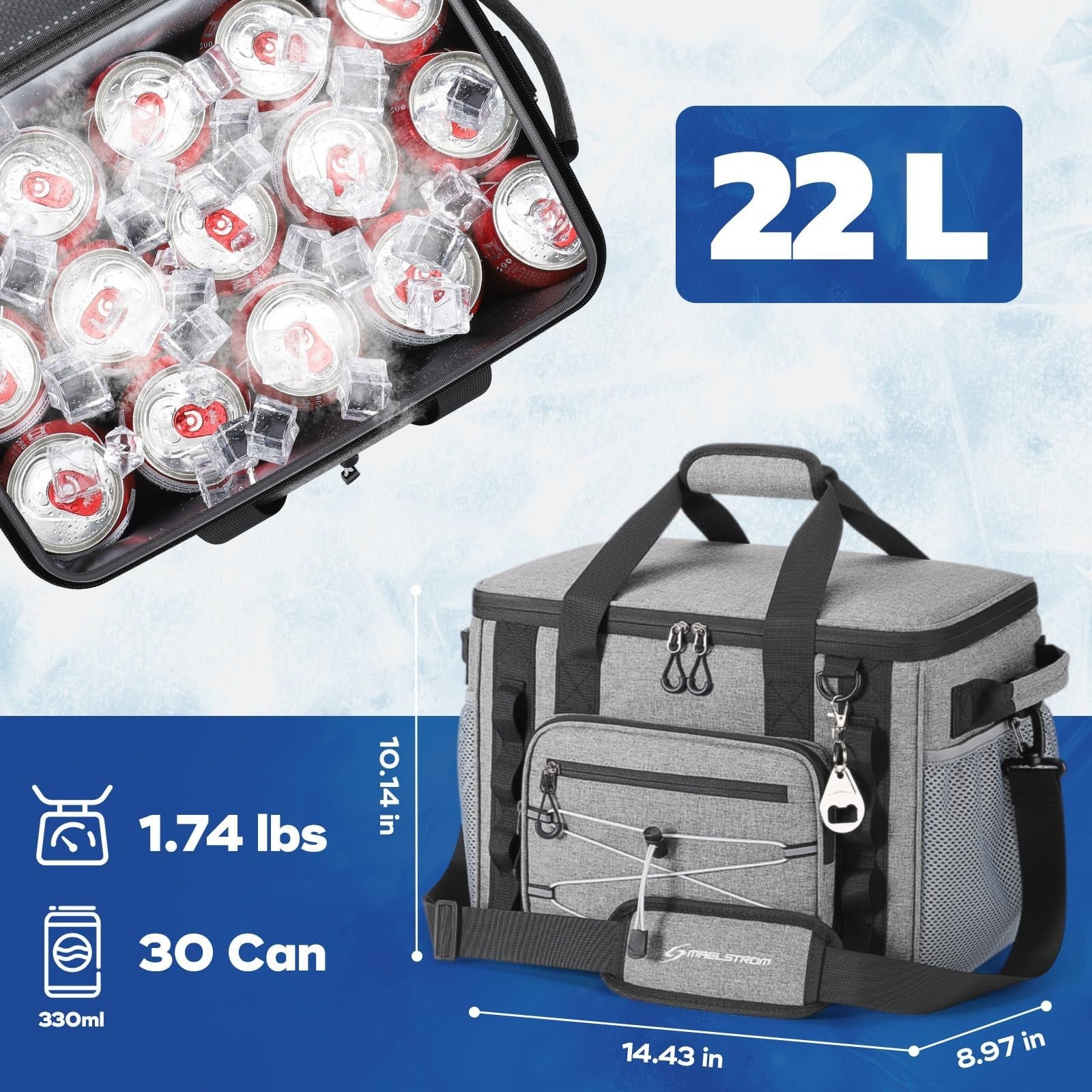Leakproof Insulated Soft Cooler Bag - 30/40 Can Capacity, 24h Cold, Lightweight,3