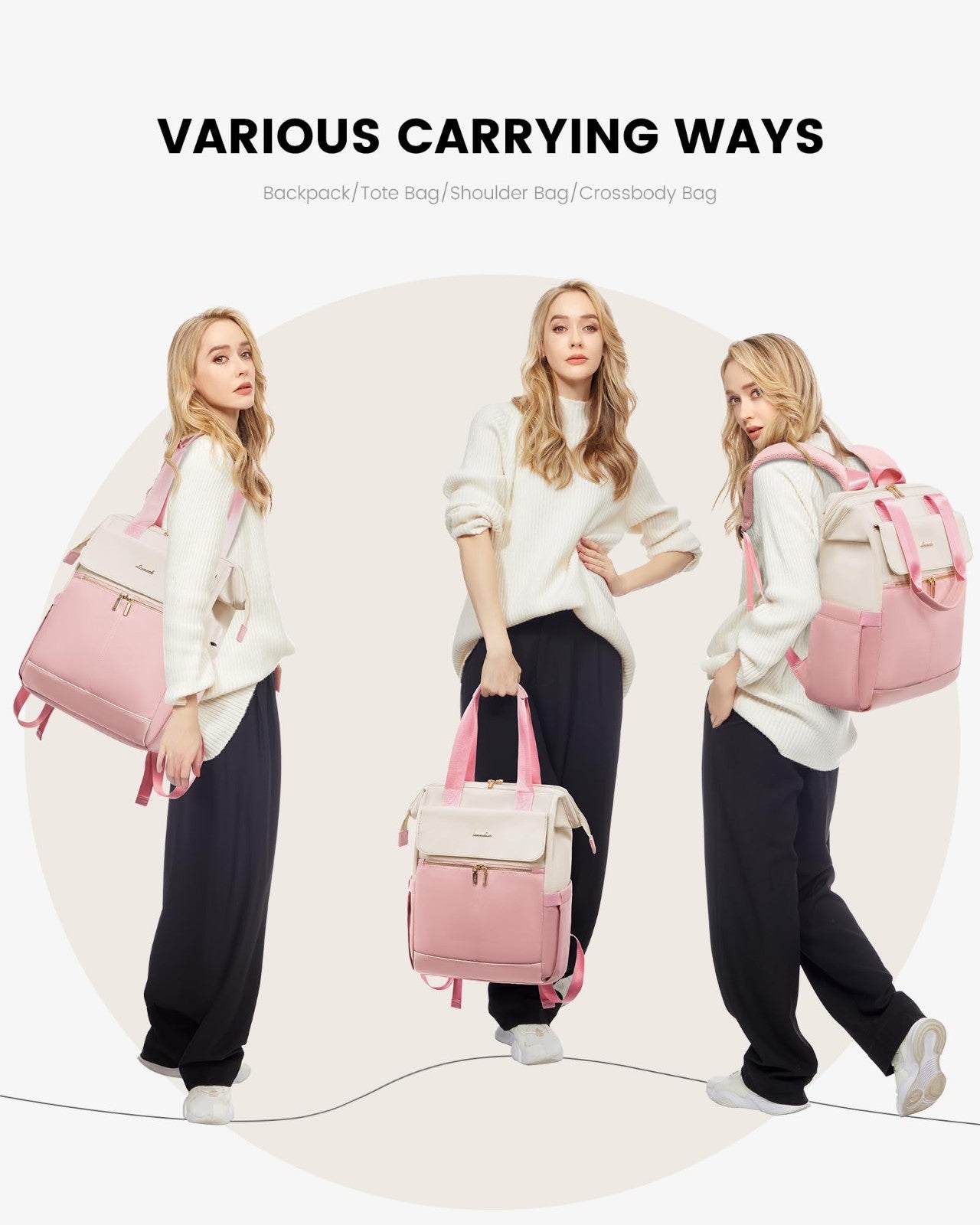 Stylish 15.6" Laptop Backpack for Women, USB Port, Waterproof Travel Bag, 2PCS6
