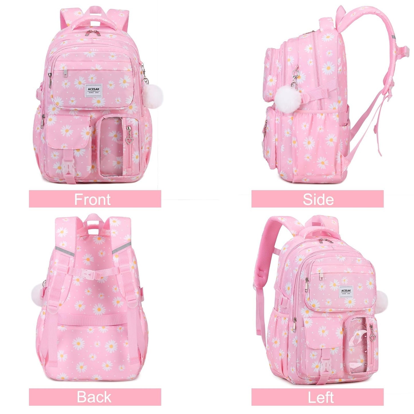 Stylish Girls Backpack with Lunch Bag & Pencil Pouch   Teen Laptop Bookbag, Pink6