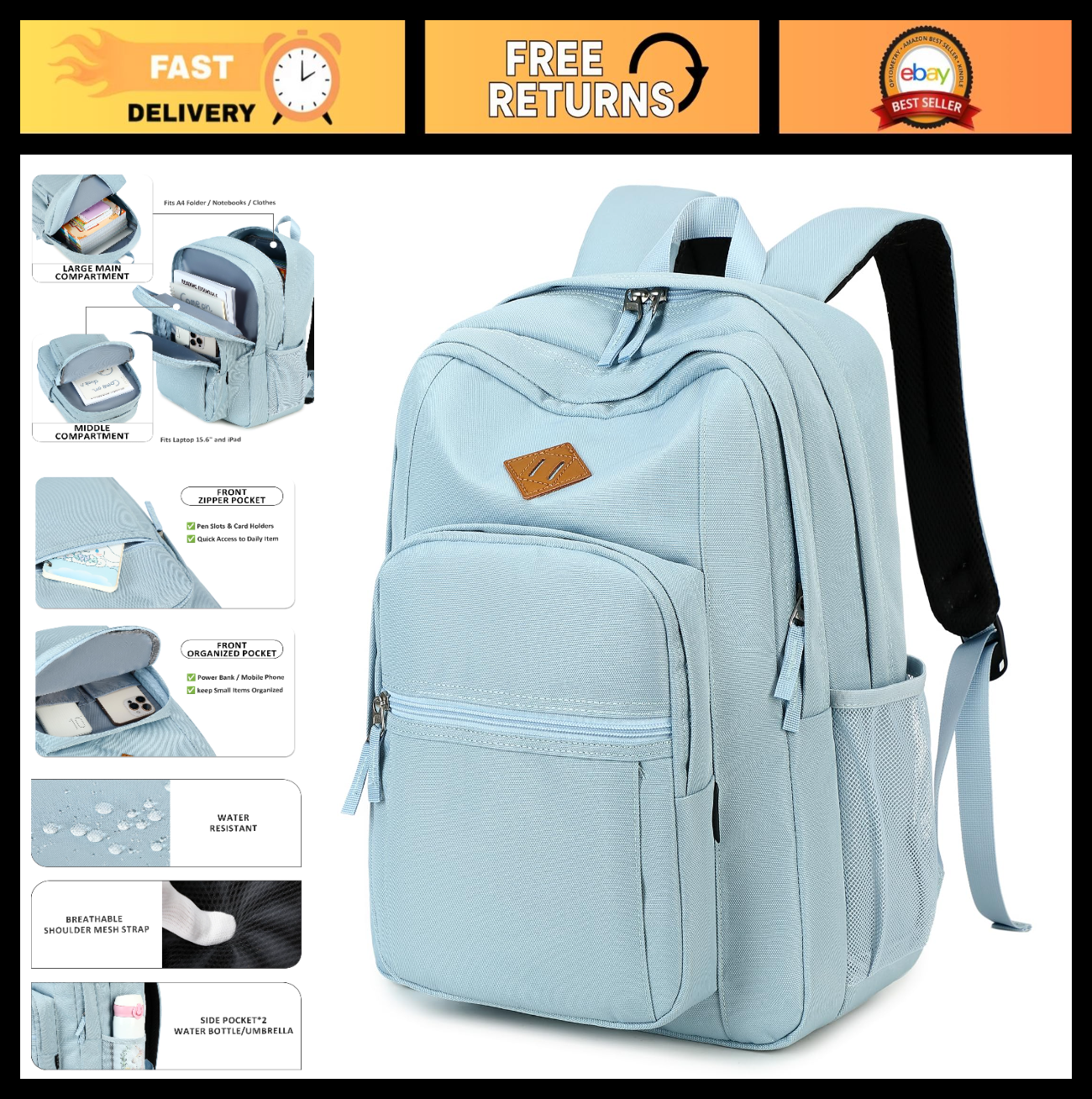 Water Resistant Women's Travel Backpack, College Bookbag for Men & Women, Light0