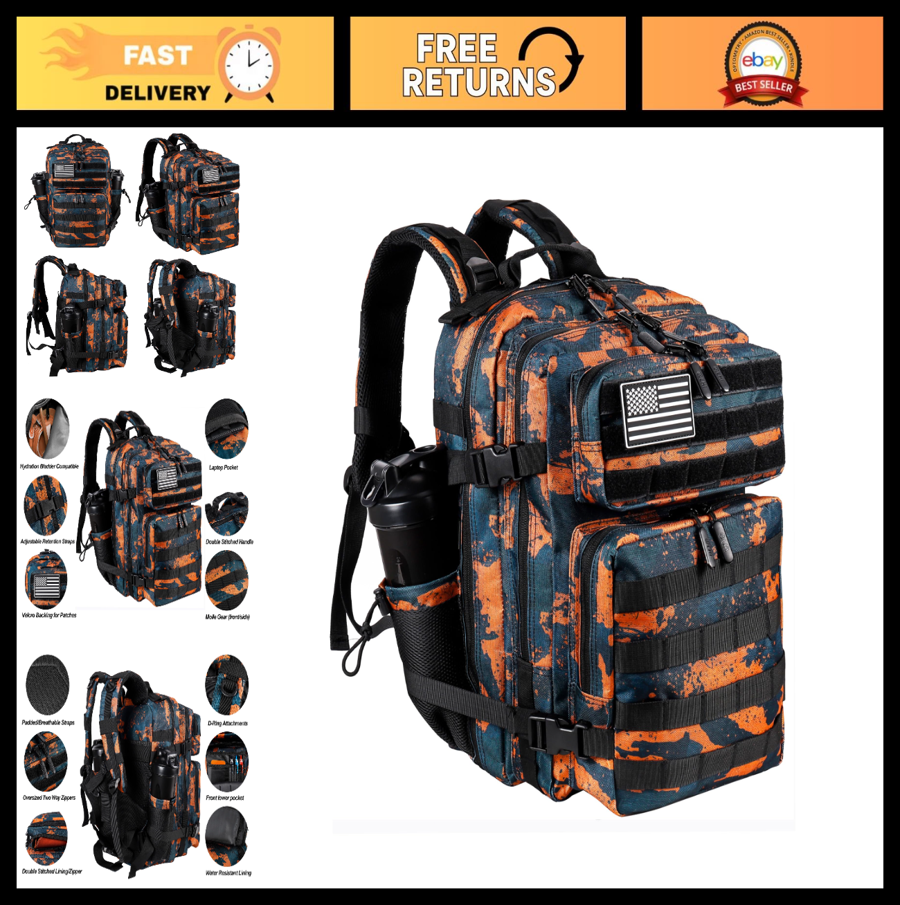 Tactical Military Backpack 25L/35L Army Assault Pack Rucksack with Water Bottle0