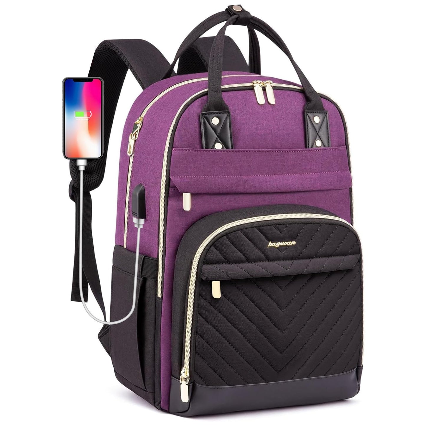 Stylish 15.6" Laptop Backpack for Women   Waterproof Travel Bag with USB Charger0