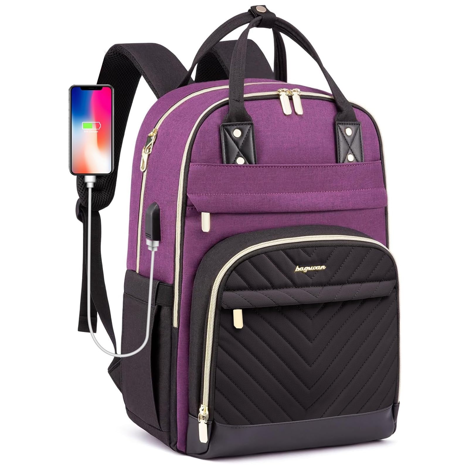 Stylish 15.6" Laptop Backpack for Women   Waterproof Travel Bag with USB Charger0
