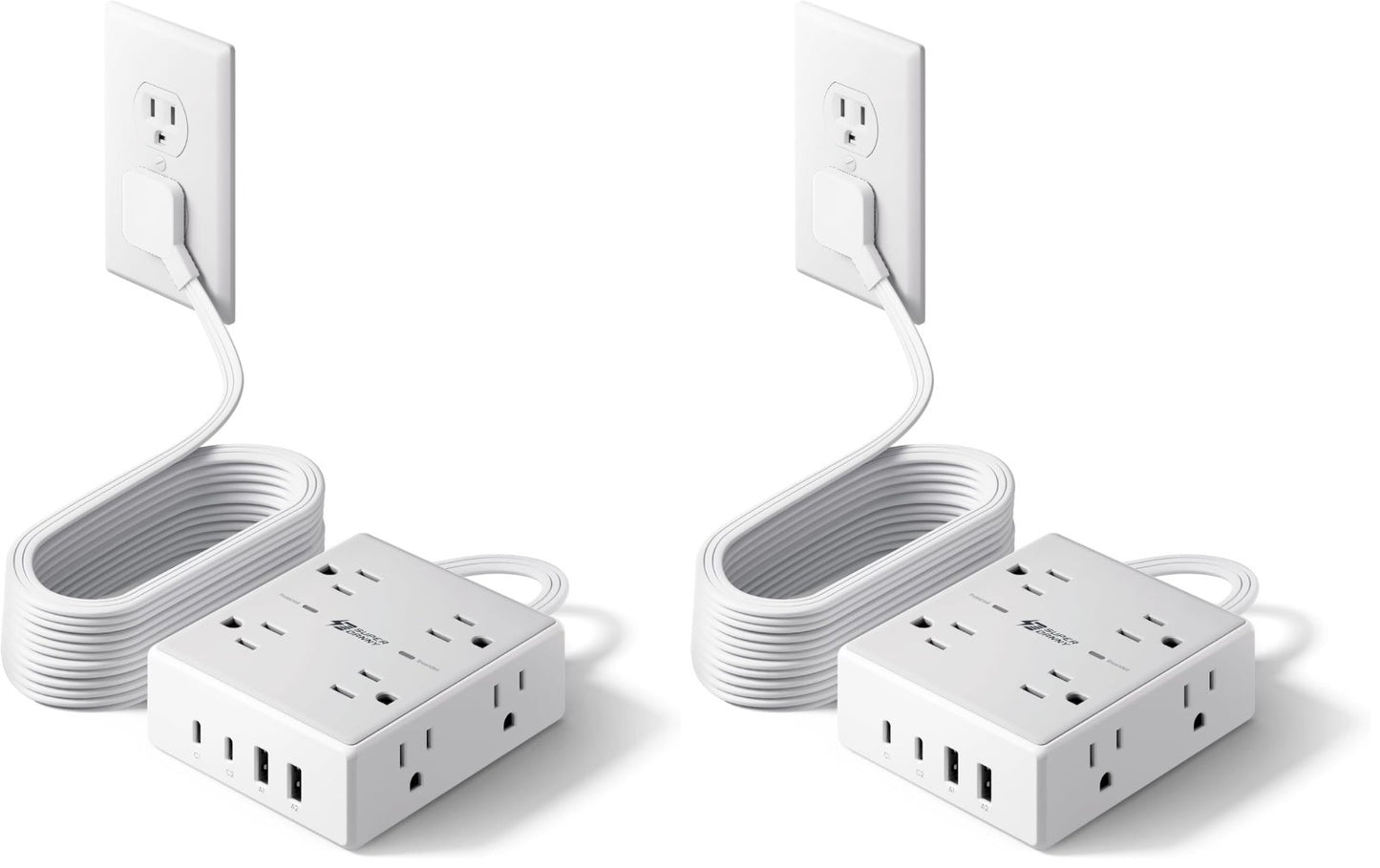 15Ft Extension Cord with Flat Plug, Surge Protector Power Strip   2 Pack0