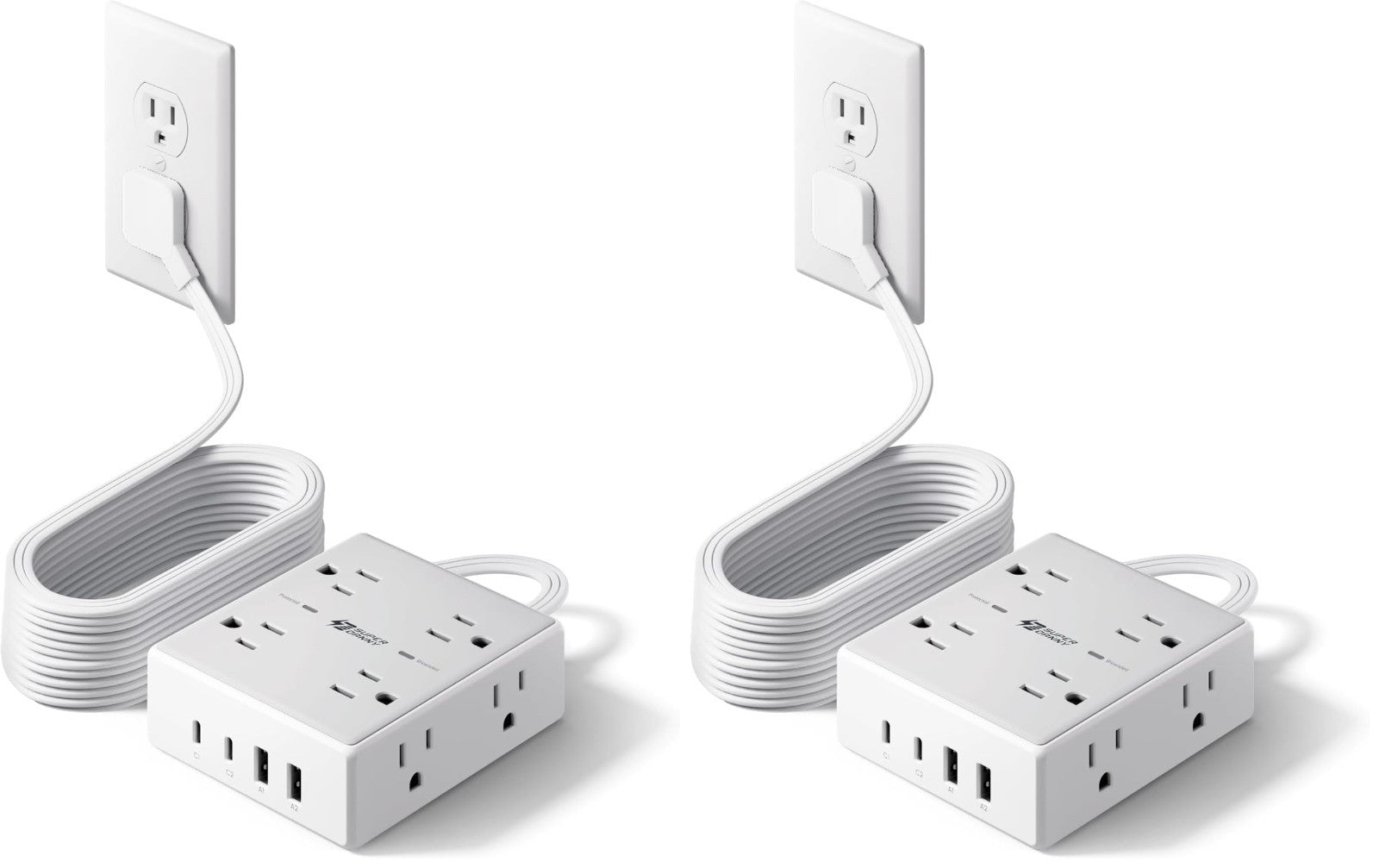 15Ft Extension Cord with Flat Plug, Surge Protector Power Strip   2 Pack0