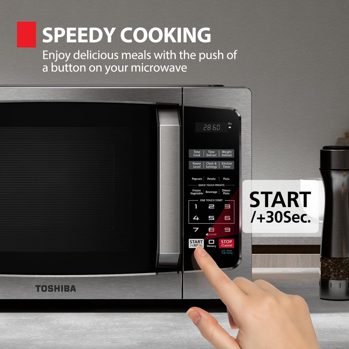 Compact Microwave Oven 0.9 Cu.Ft 900W Stainless Steel | 6 Auto Menus, Child Lock5