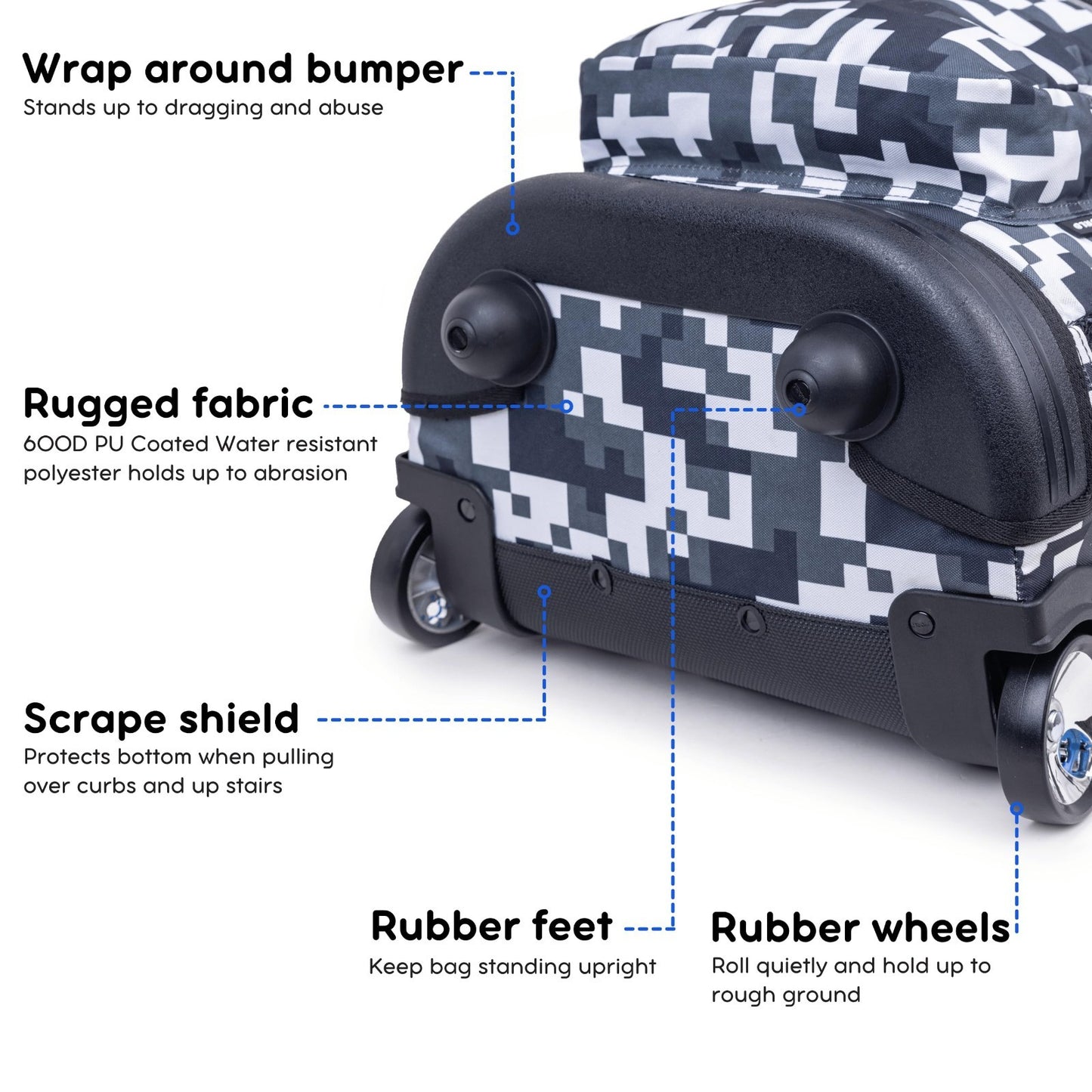 Kids Rolling Backpack with Wheels, Camo Roller Bookbag for School, 18"x13"x93