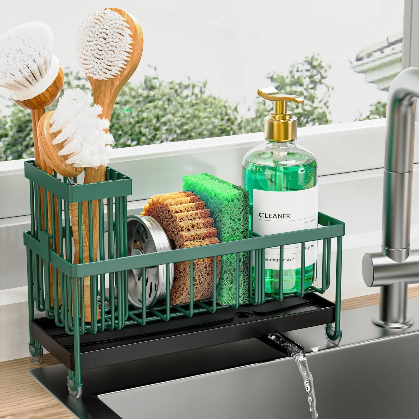Kitchen Sink Sponge Holder Caddy Organizer, Rustproof 304 Stainless Steel, Dark7