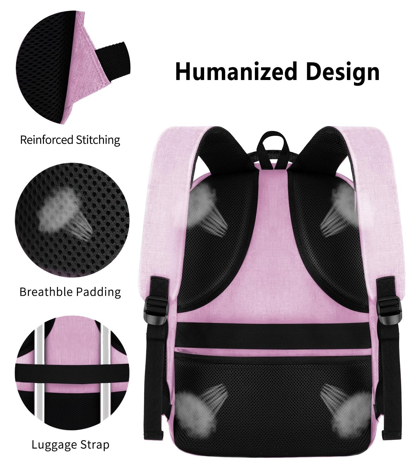 Pink Backpack for Women, USB Charging School Bag for Girls, Fits 15.6" Laptop6
