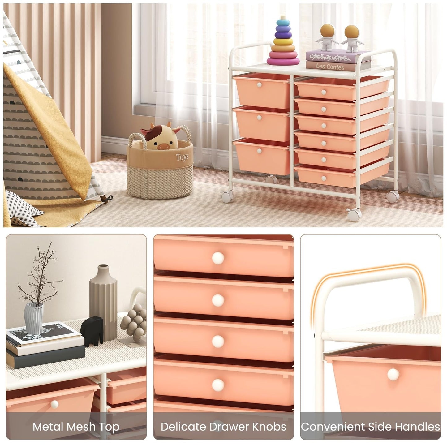 9 Drawer Rolling Storage Cart   Mobile Utility Cart with Wheels for Craft, Art &5
