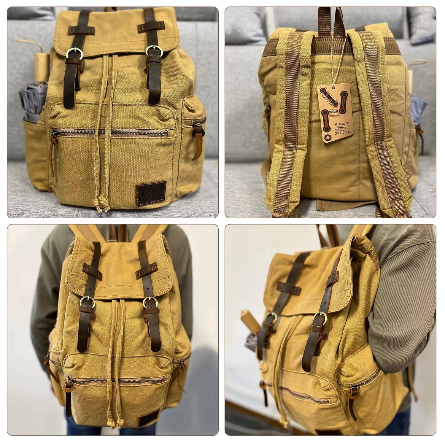 High Capacity Vintage Canvas Backpack for School, Travel, 12 15" Laptop Rucksack5