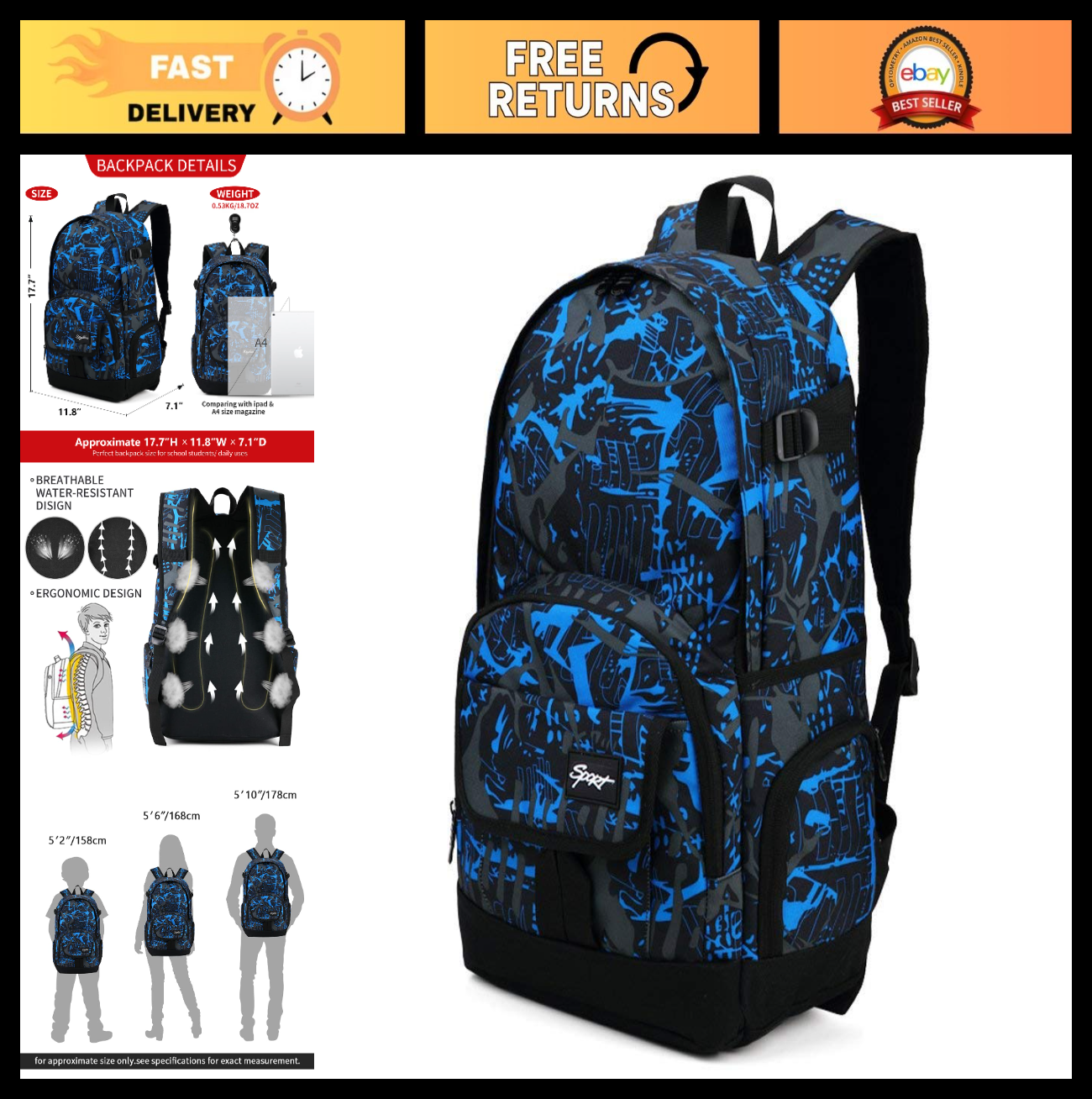 Lightweight School Backpack Travel Bag for Men & Women   College & Daily Use0