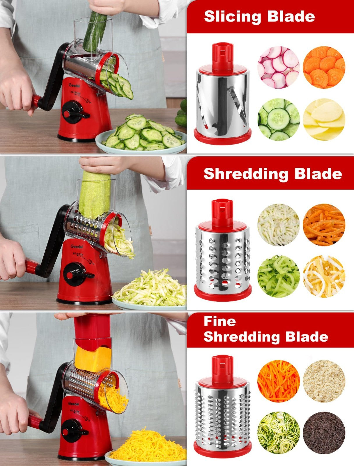 Rotary Cheese Grater & Vegetable Shredder with 6 Blades, Suction Base, Mandoline3