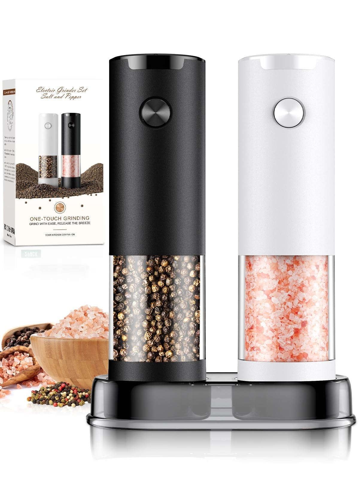 Automatic Electric Salt and Pepper Grinder Set   Adjustable Coarseness, LED, Lar1