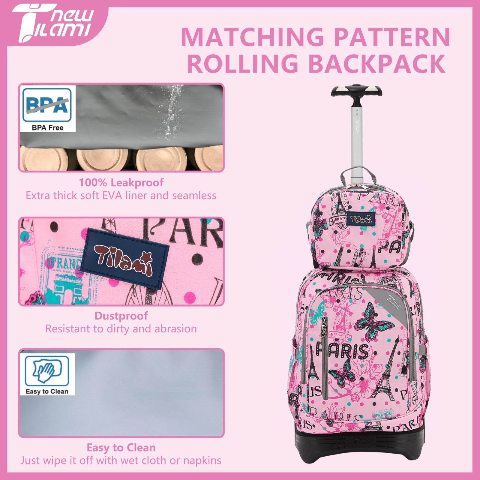 18 Inch Rolling Backpack with Lunch Bag for Kids   School Travel, Durable & Styl6