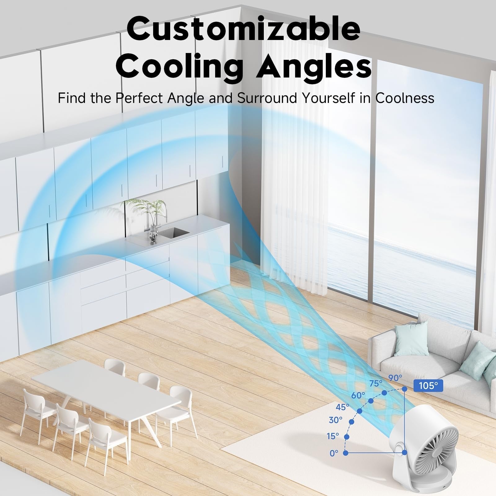 Turbo Table Desk Fan, 100 Speed Digital Display, Low Noise, 7.5" Rechargeable, A5