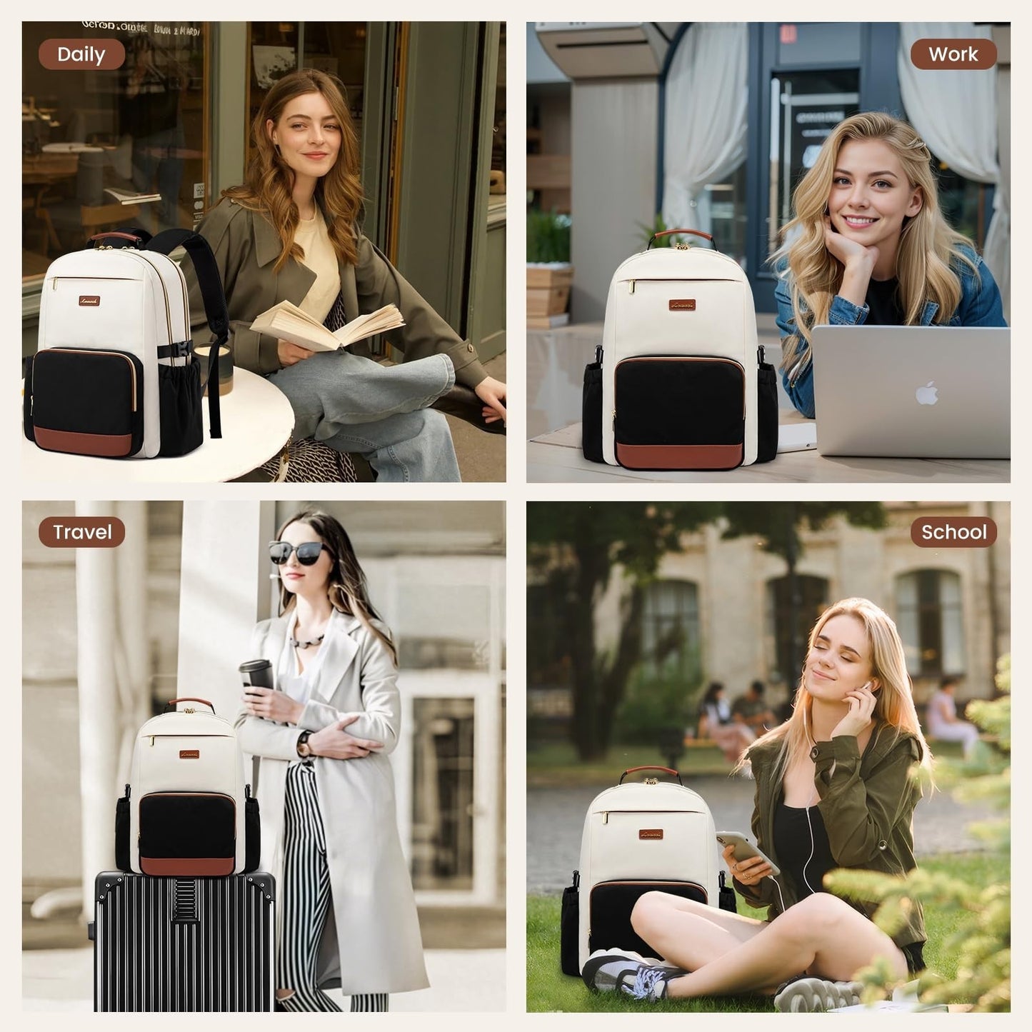Stylish Waterproof Laptop Backpack for Women, 15.6" Computer Bag, Large Capacity6