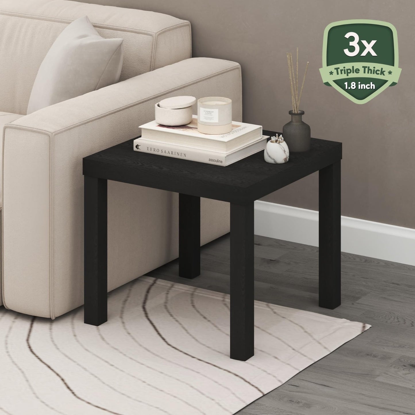 Square End Table - Classic Homey Design, Versatile Side Table, Black Finish, 1-P3