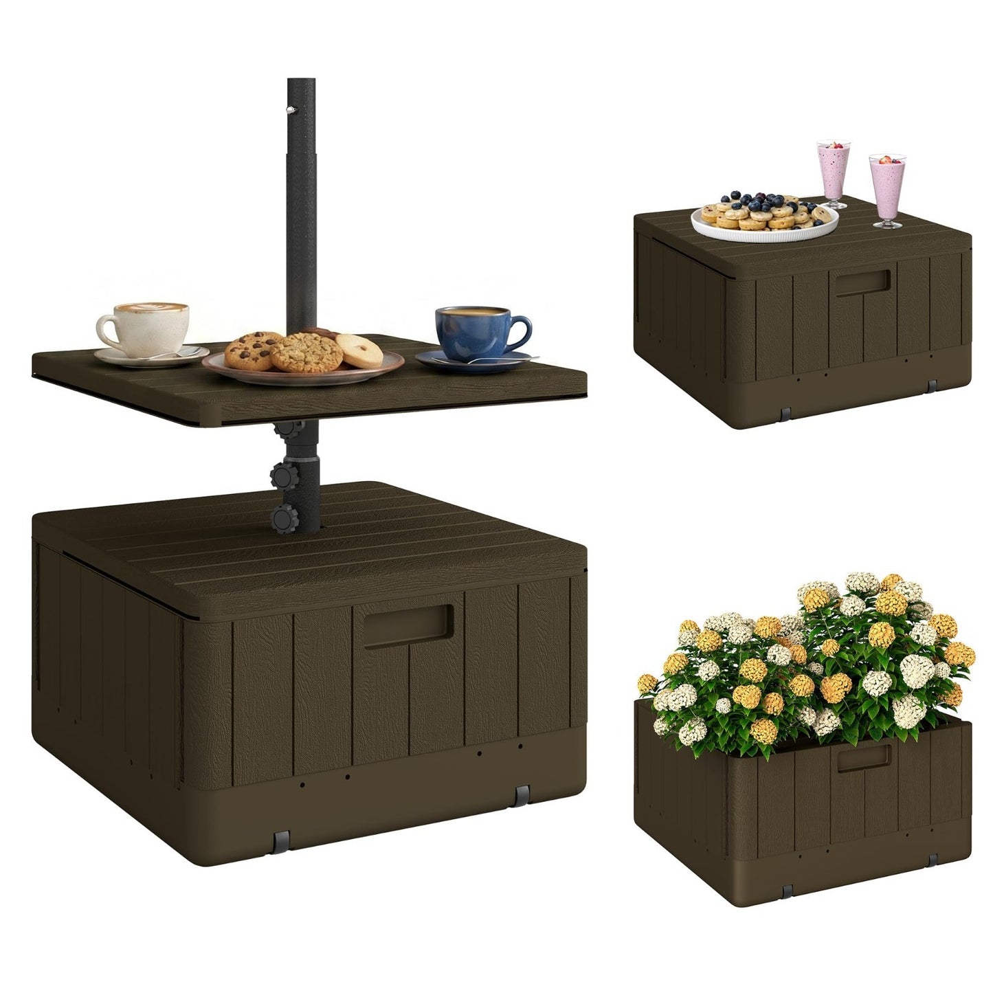 3-in-1 Outdoor Umbrella Base with Table Tray, 175 lbs Heavy Duty Stand, Wheels,1