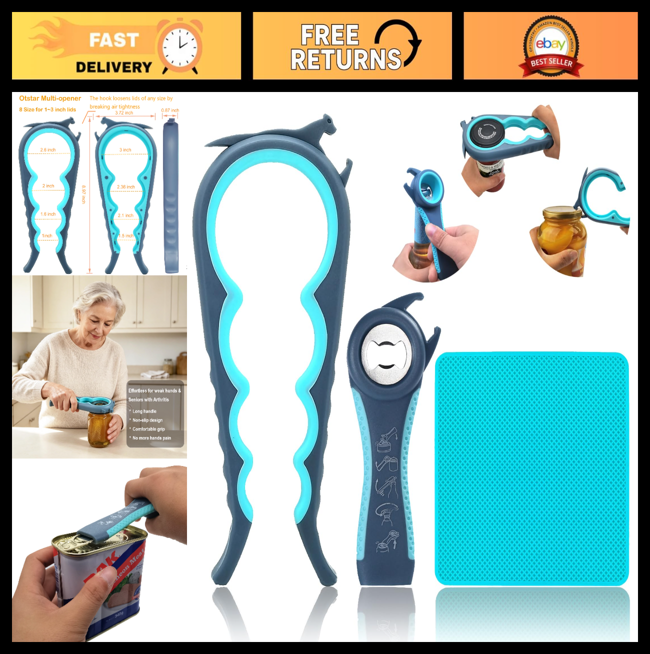 5 in 1 Jar Opener for Seniors & Arthritis   Adjustable Lid & Bottle Opener, Non 0