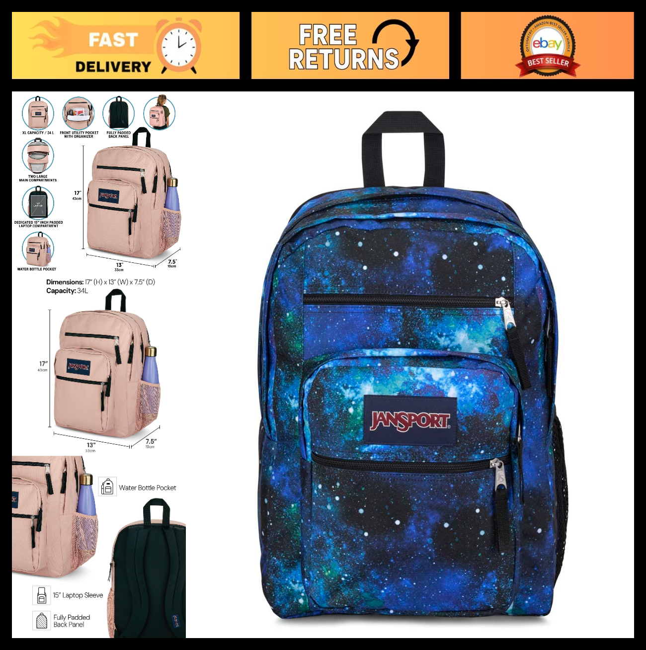 Laptop Backpack for 15" Laptop, Ergonomic Straps, 2 Compartments, Haul Handle0