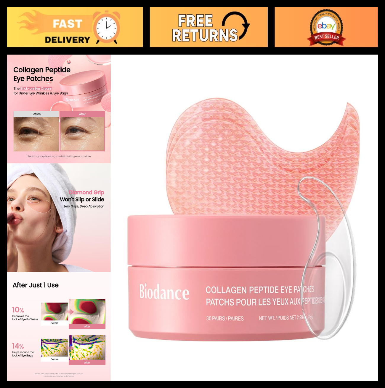 Collagen Peptide Eye Patches - Anti-Wrinkle, Under Eye Mask for Fine Lines & Bag0