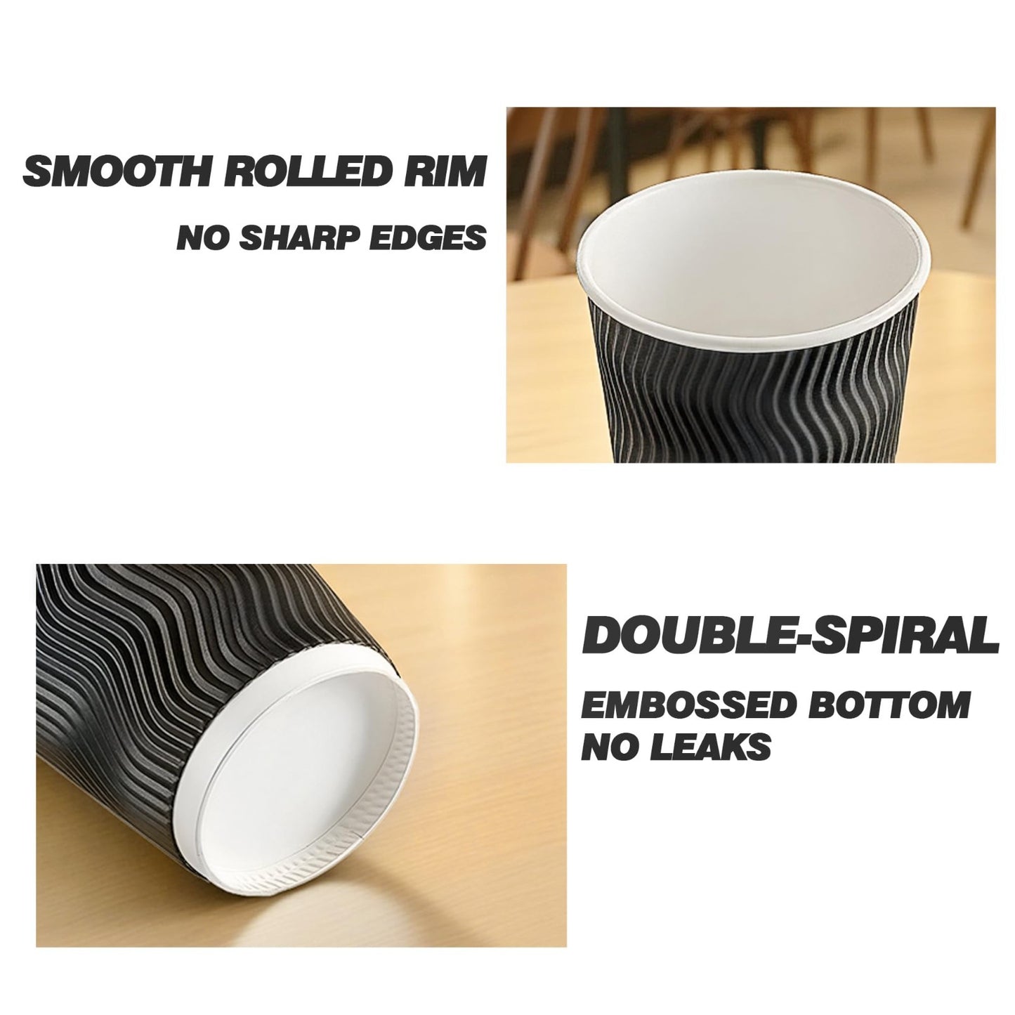 12oz Disposable Coffee Cups with Lids - 50 Pack Insulated Ripple Wall Paper for4