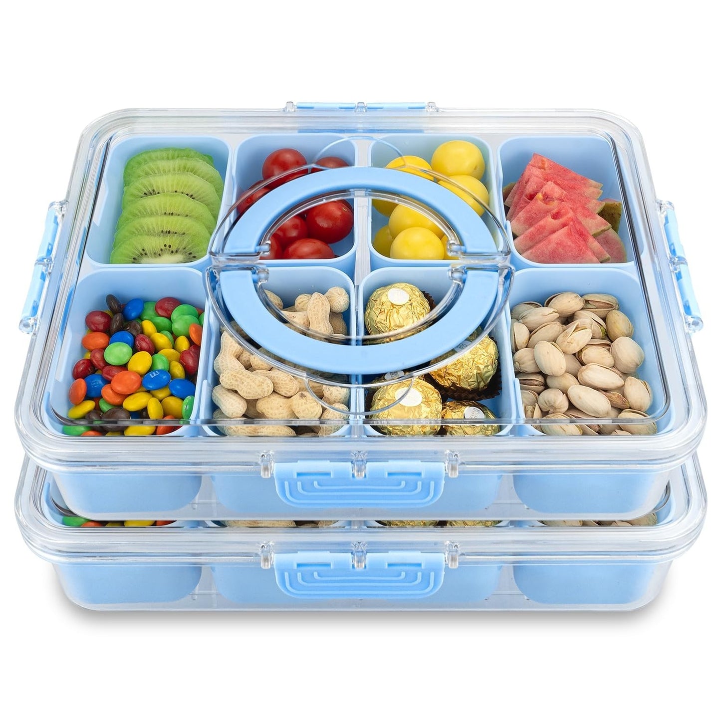 **Custom Title:** Portable Divided Snack Tray with Lid & Handle, 8 Compartment S0