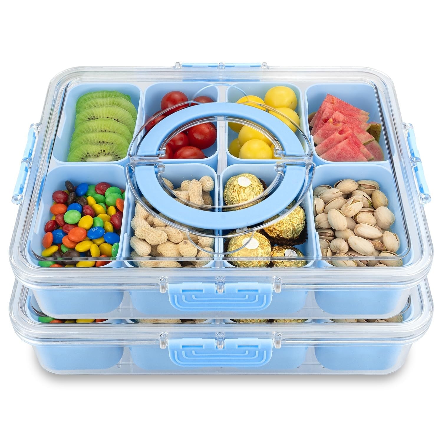 **Custom Title:** Portable Divided Snack Tray with Lid & Handle, 8 Compartment S0
