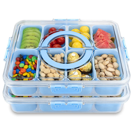 **Custom Title:** Portable Divided Snack Tray with Lid & Handle, 8 Compartment S0