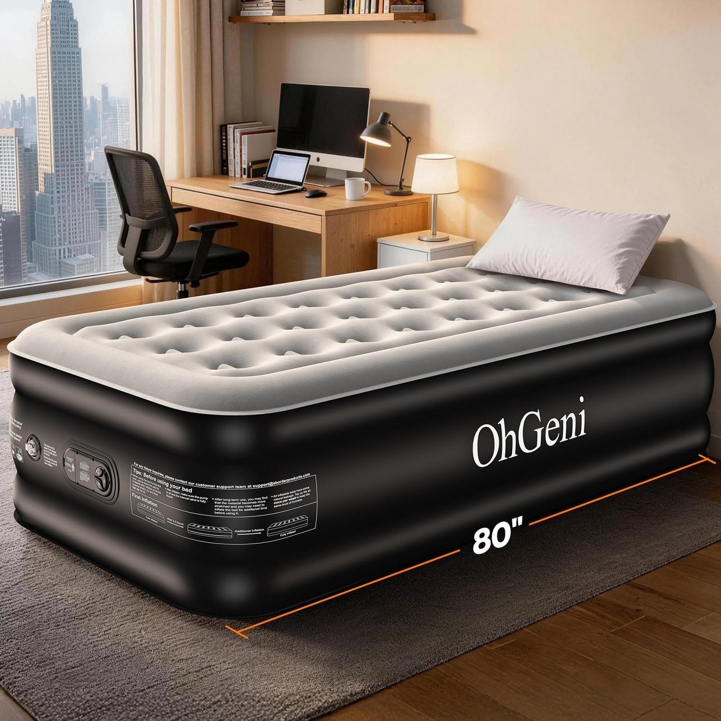 18" Twin XL Air Mattress with Built in Pump, Waterproof, 500lb Capacity, Extra L1